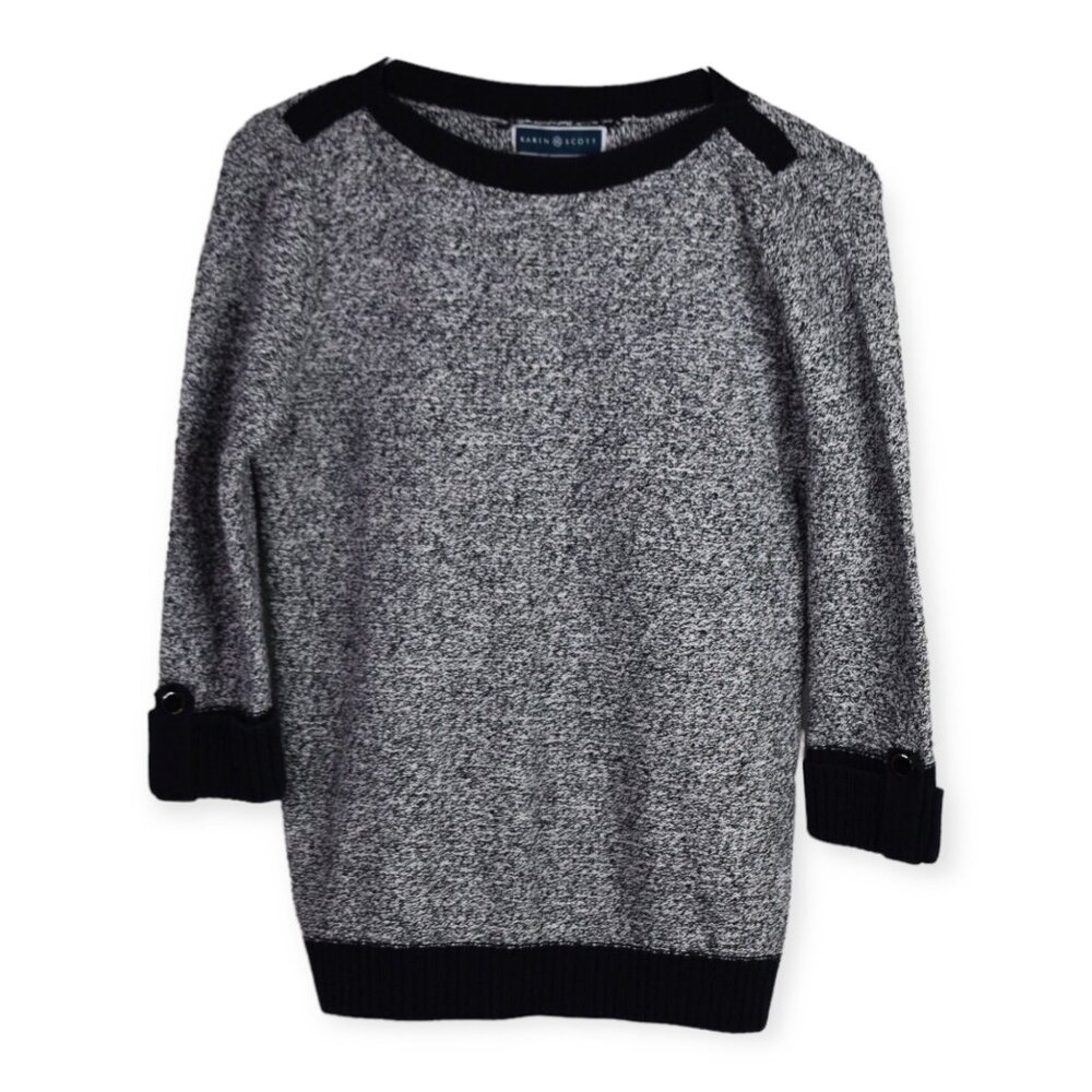 Karen Scott Sweater S Womens Knit Gray Long Sleeve Chunky 100% Cotton Pullover